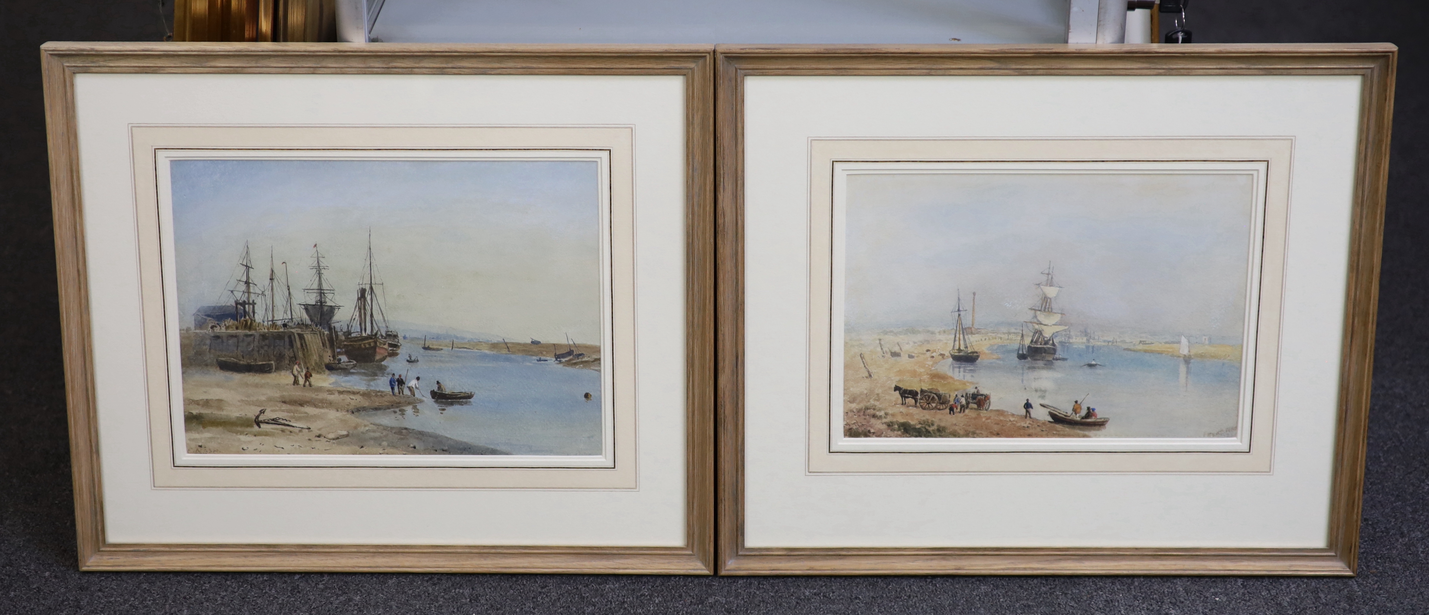 Frederick Nash (British, 1782-1856), 'Kingston Pier, Sussex' and 'Between Kingston and Shoreham, Sussex', pair of watercolours, 21.5 x 31cm